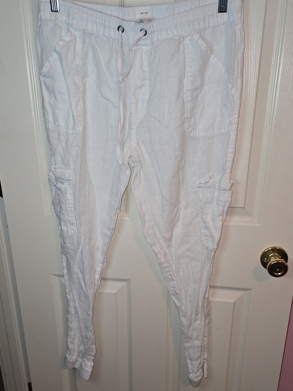 Nicole Miller New York White Linen Drawstring Pants